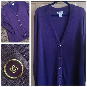 💙 2/20 Like New Kate & Mallory Purple Metallic Button Front Cardigan Size XL